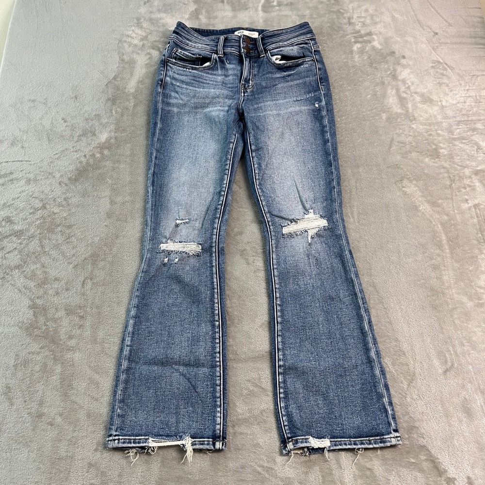 BKE Stella Mid Rise Slim Fit Bootcut Jeans Distressed Wash 28x29.5* Flare Denim
